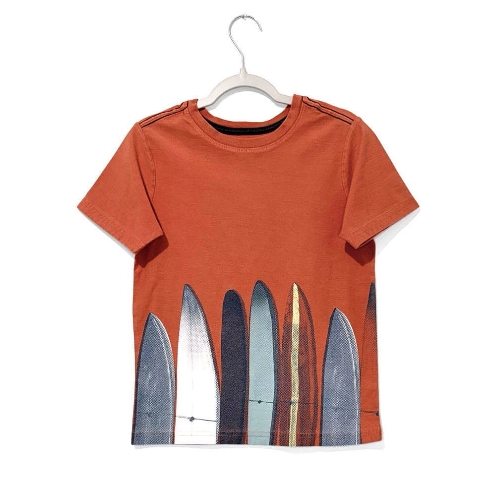 Tea Collection Boys T Shirt 8 Cotton Terracotta Surf Short Sleeve Crew Neck Logo
